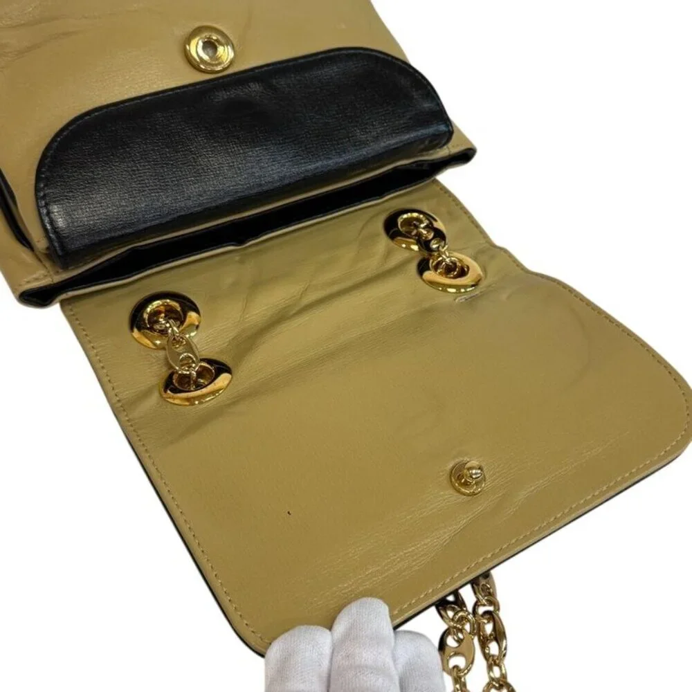 Gucci Chain Flap Interlocking Shoulder Bag Purse Beige Black - Picture 6 of 8